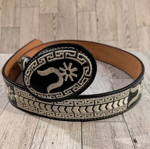 Black and Tan Embroidered Men's Belt J M Brand Size 36